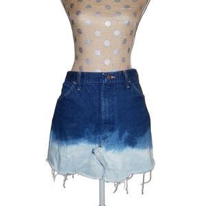 Custom bleach dye redone denim skirt 32 inch waist Raw Hem Reworked